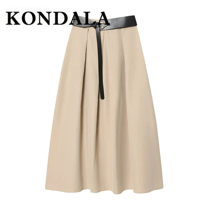 Vintage Draped A-Line Maxi Skirt with Belt | Wovetsa