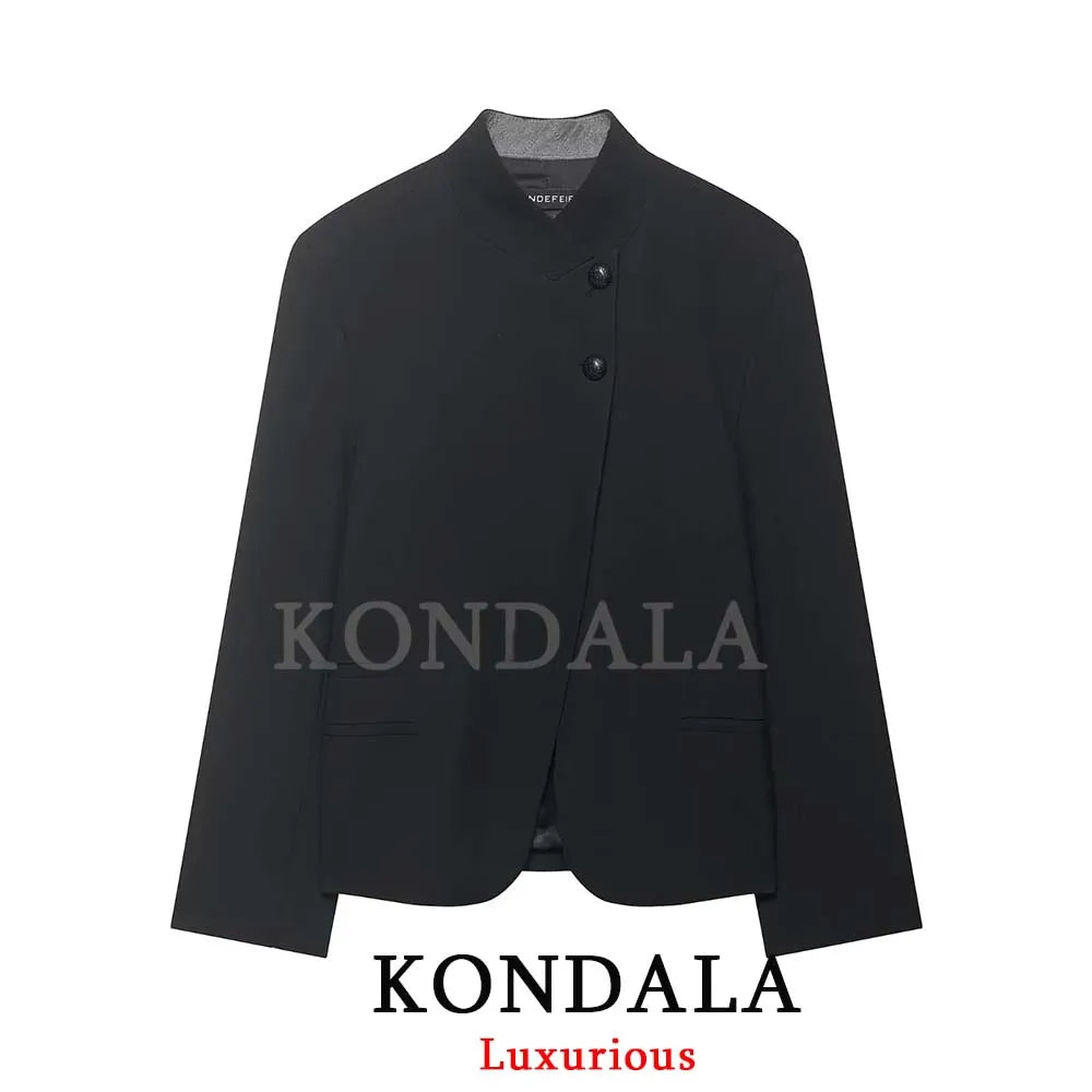Solid O-Neck Straight Blazer | Wovetsa