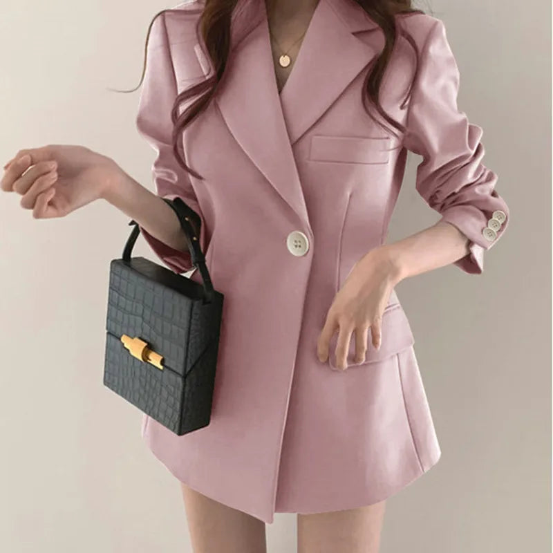 Casual Long Sleeve Suit Jacket Blazer Office Lady Spring Autumn Fashion Elegant Solid Outerwear Coat For Women 2023 Female