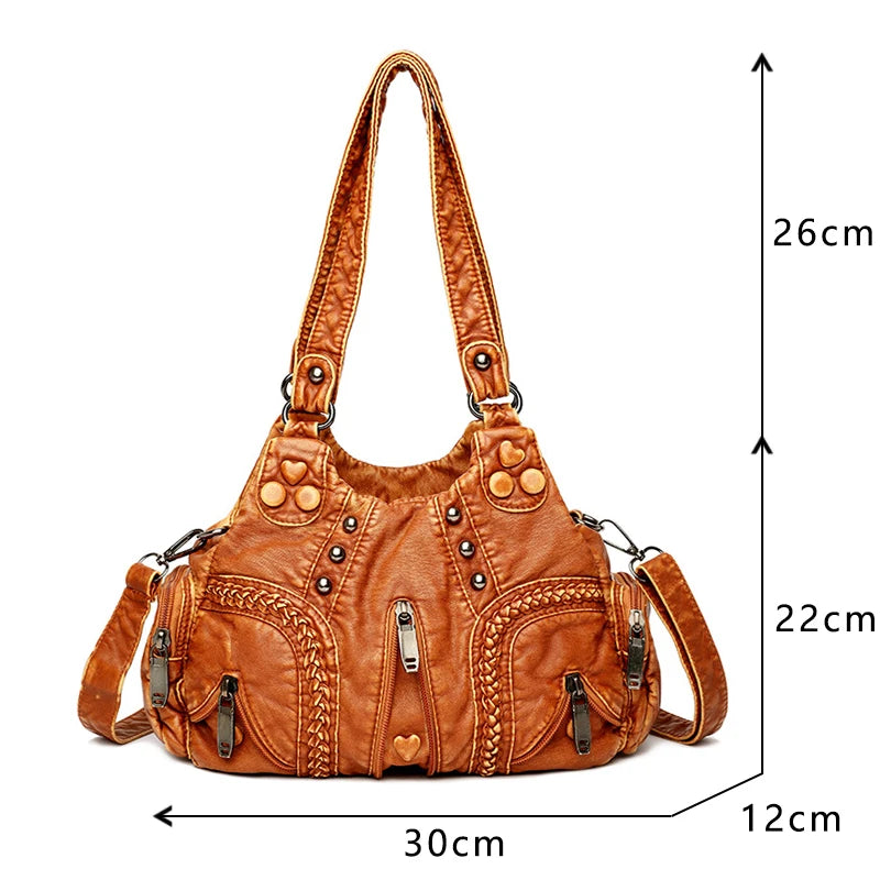 Y2K Rivet Punk Leather Tote Bag | Wovetsa