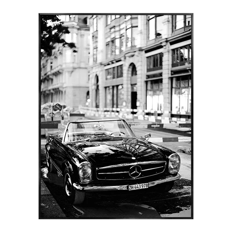 Black & White Luxury Car Paris Street Canvas Wall Art | Wovetsa