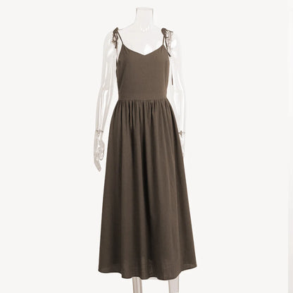 Backless Cotton V-Neck Maxi Dress | Wovetsa