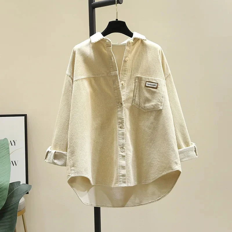 Corduroy Long Sleeve Button-Up Blouse | Wovetsa