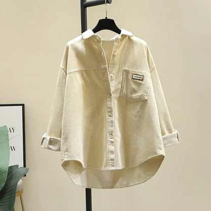 Corduroy Long Sleeve Button-Up Blouse | Wovetsa