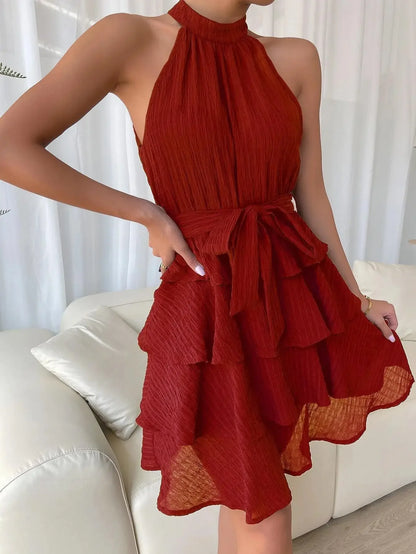 Halter Neck A-Line Mini Dress | Wovetsa