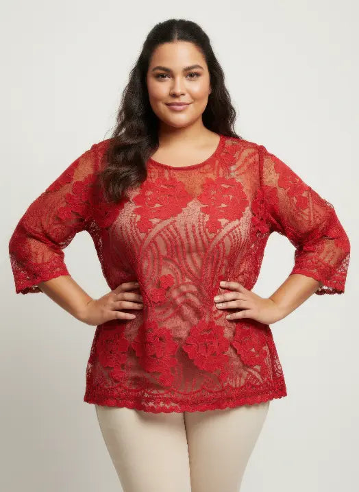 Elegant Floral Lace Sleeve Blouse